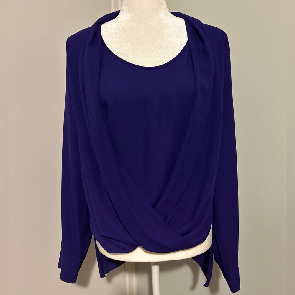 Vince Camuto Woman’s Blouse, Long Sleeve Draped,Purple Blue Color, Size Medium